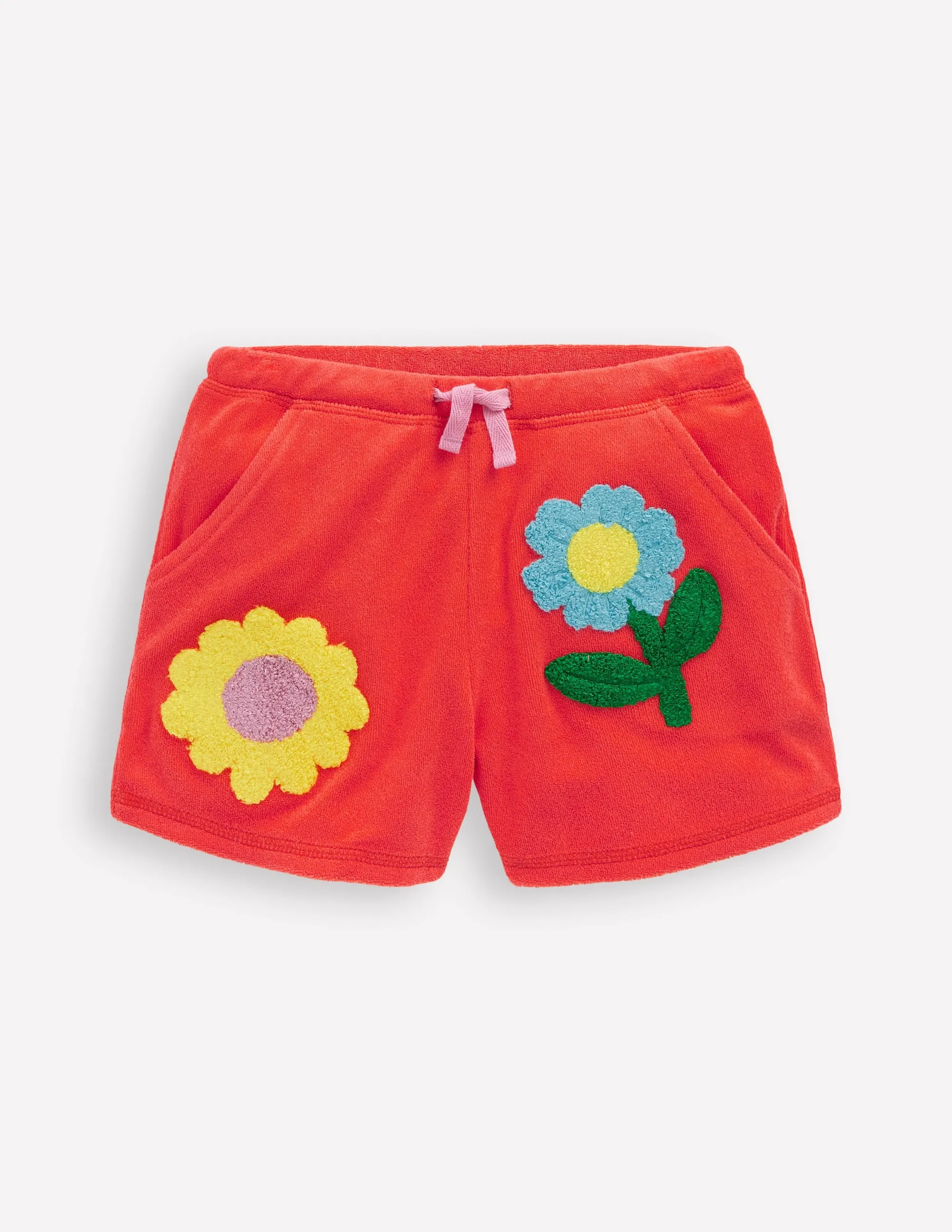 Printed Towelling Short-Coral Orange Flowers