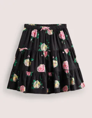 Printed Twirly Midi Skirt-Smoke Grey Floral