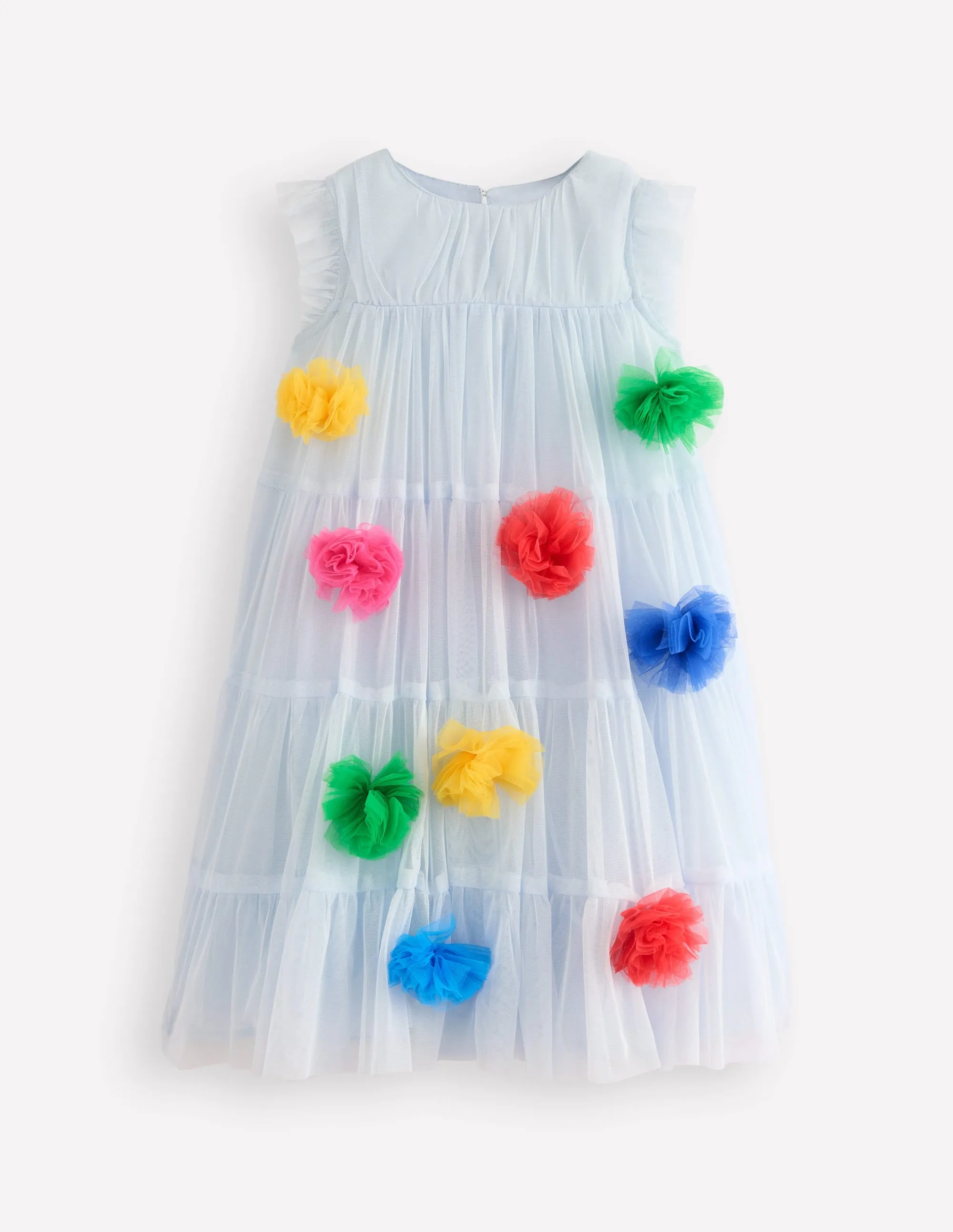 Rainbow Ombre Tulle Dress-Blue Multi Pom