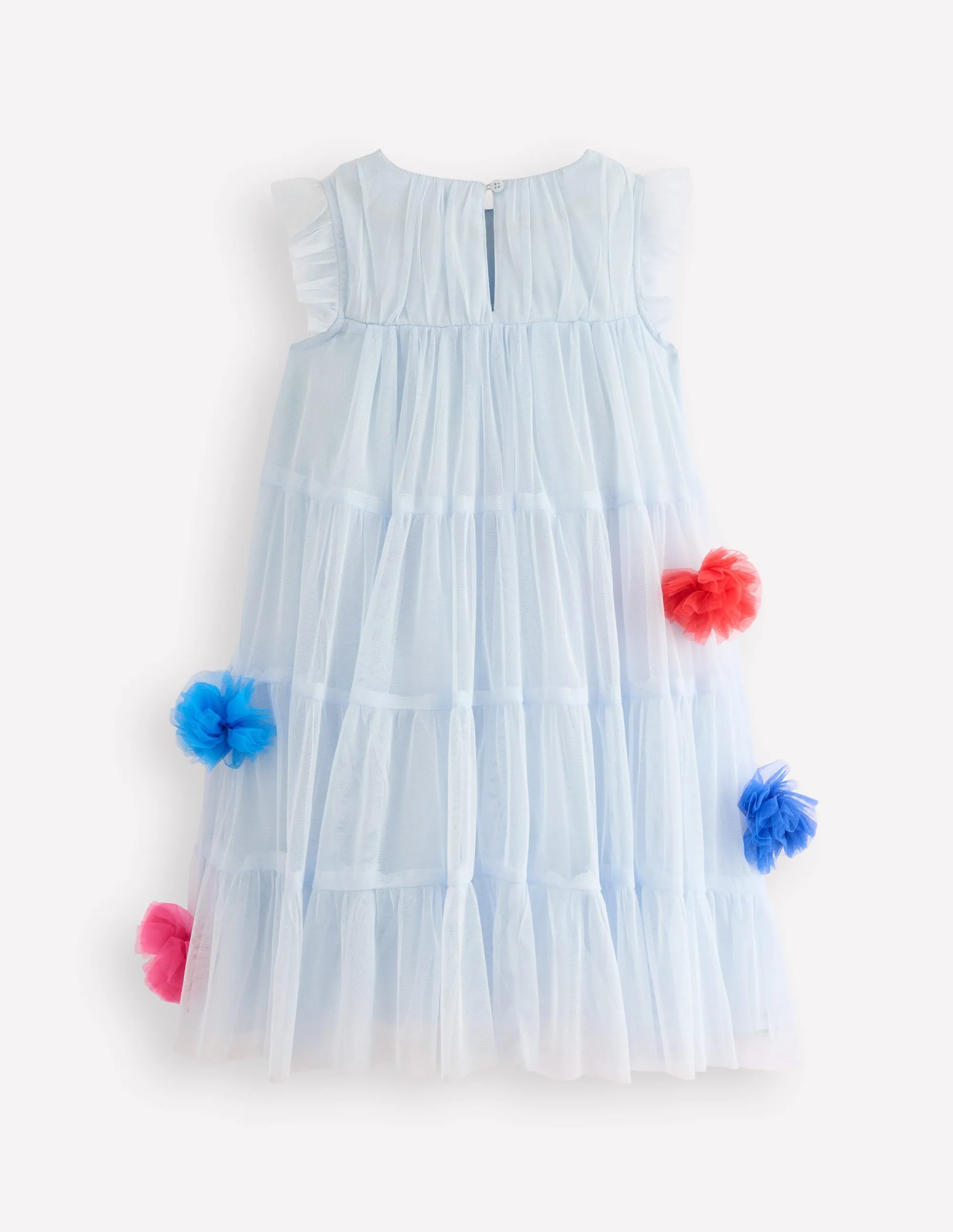 Rainbow Ombre Tulle Dress-Blue Multi Pom