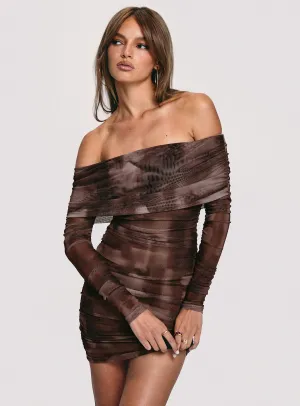Raquella Long Sleeve Mini Dress Brown