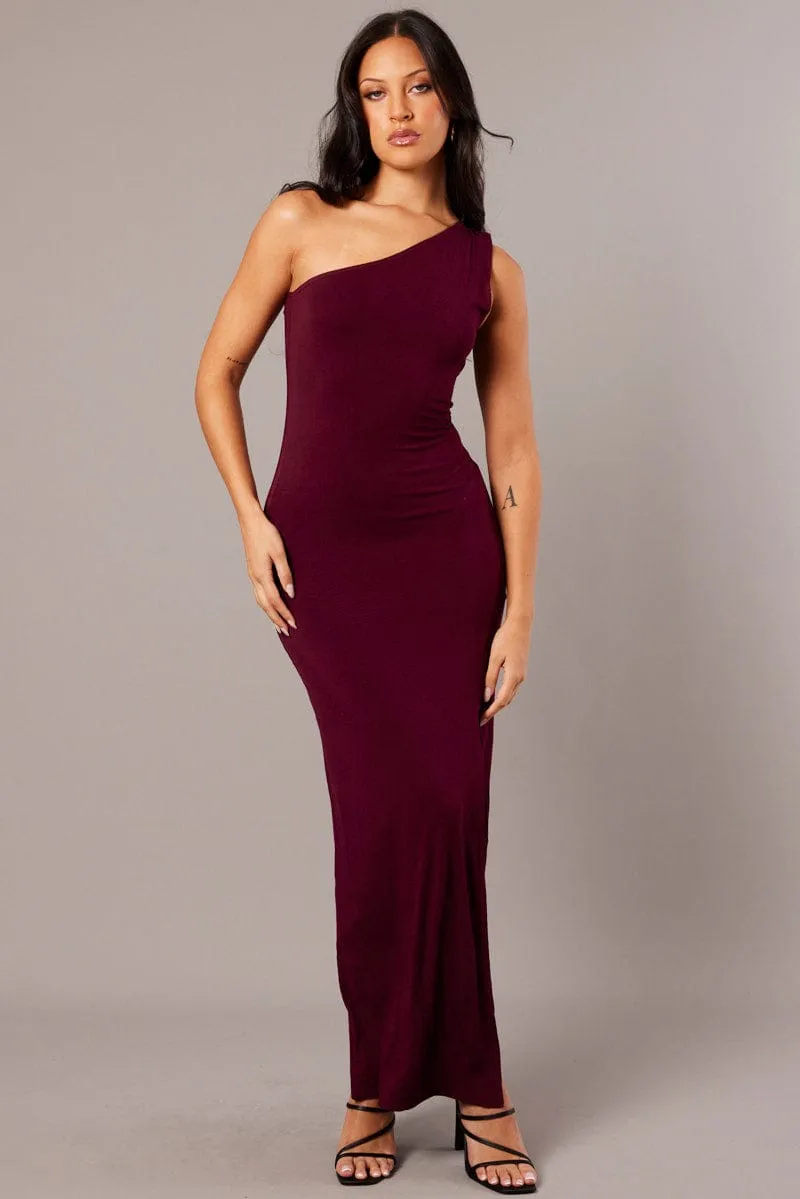 Red One Shoulder Maxi Dress Side Split