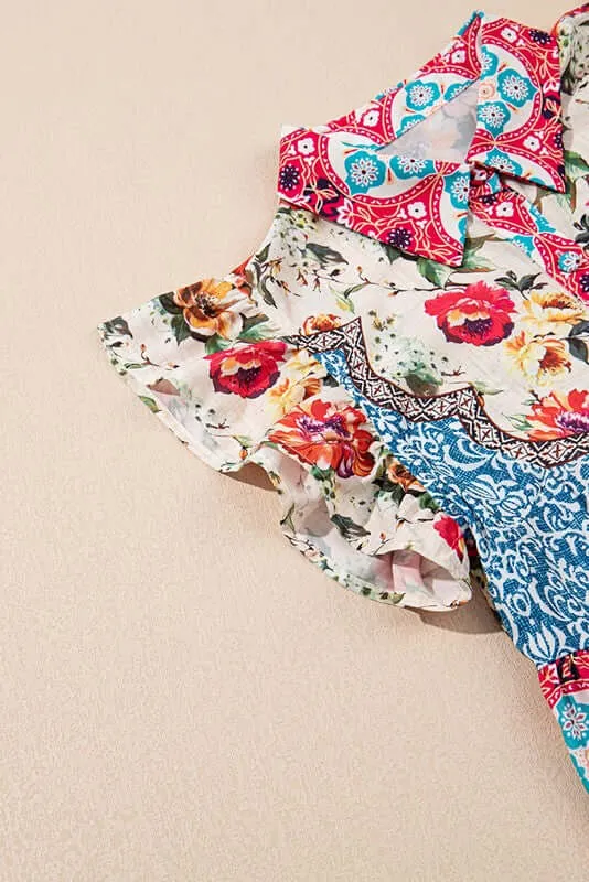 Rose Boho Floral Ruffle Mini Dress