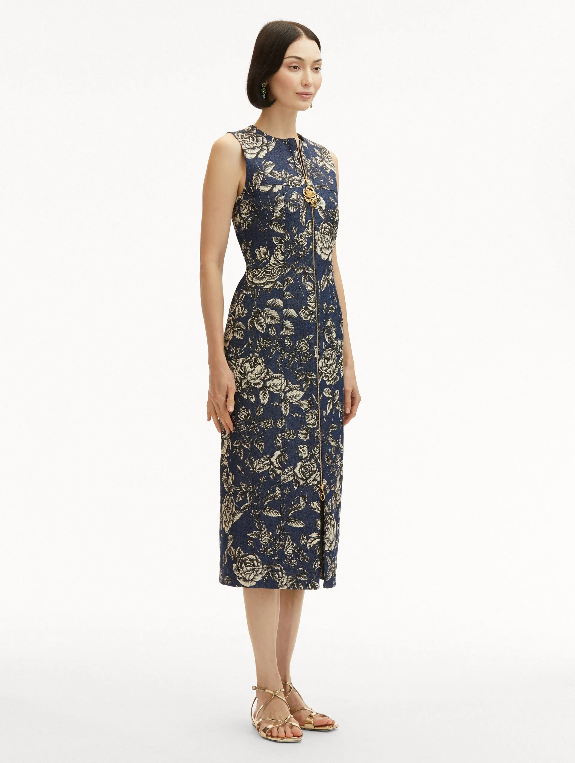 Rose Printed Denim Dress