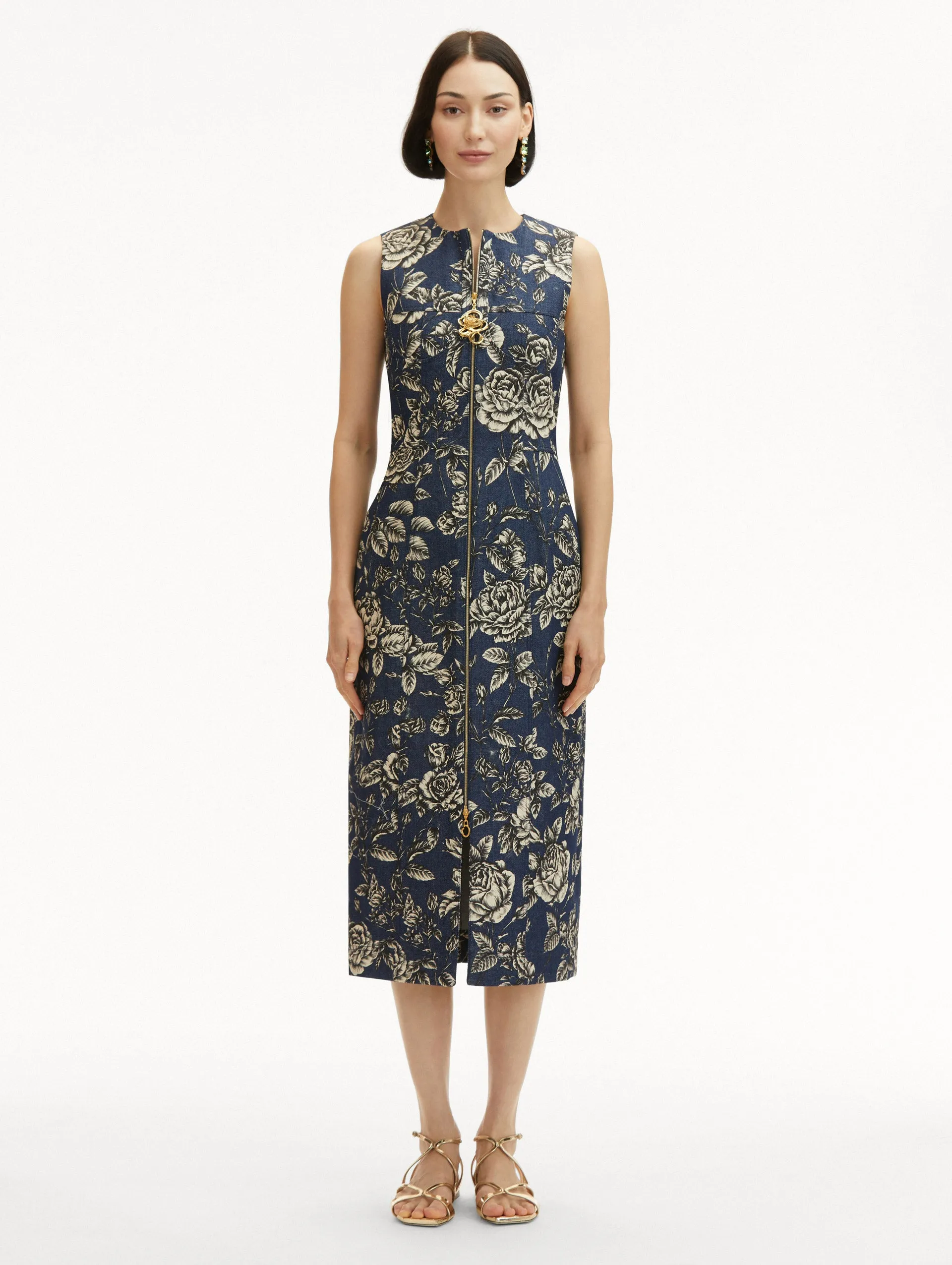 Rose Printed Denim Dress