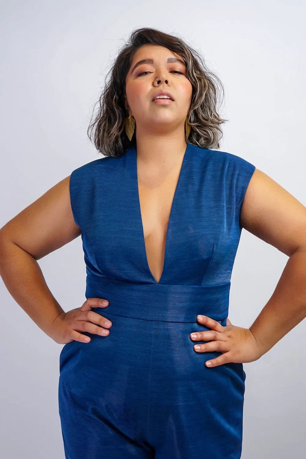Sapphire Blue Luxe V Neck Aiden Jumpsuit