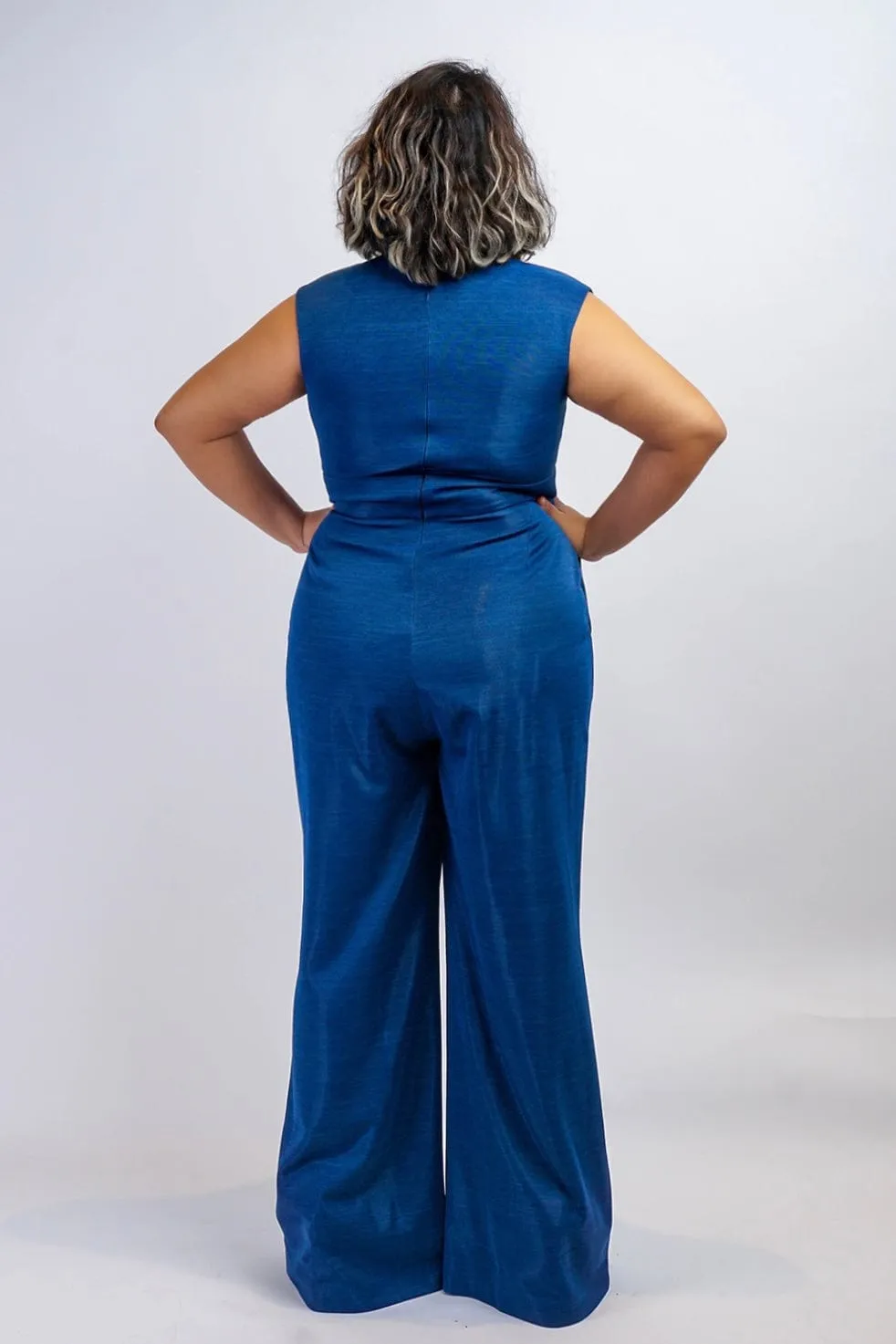 Sapphire Blue Luxe V Neck Aiden Jumpsuit