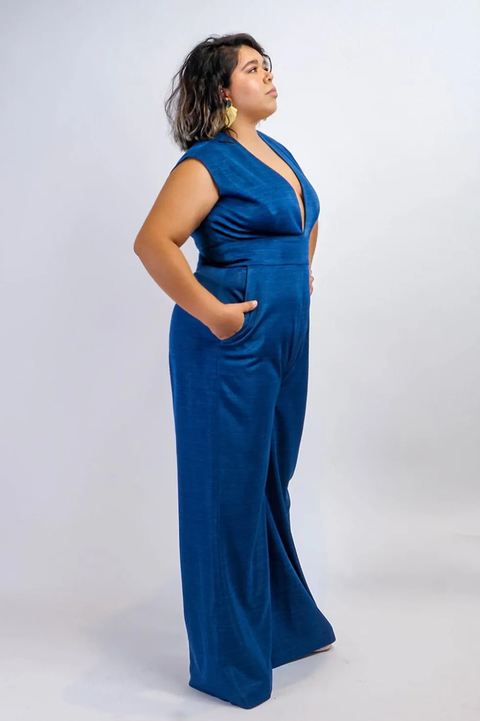 Sapphire Blue Luxe V Neck Aiden Jumpsuit