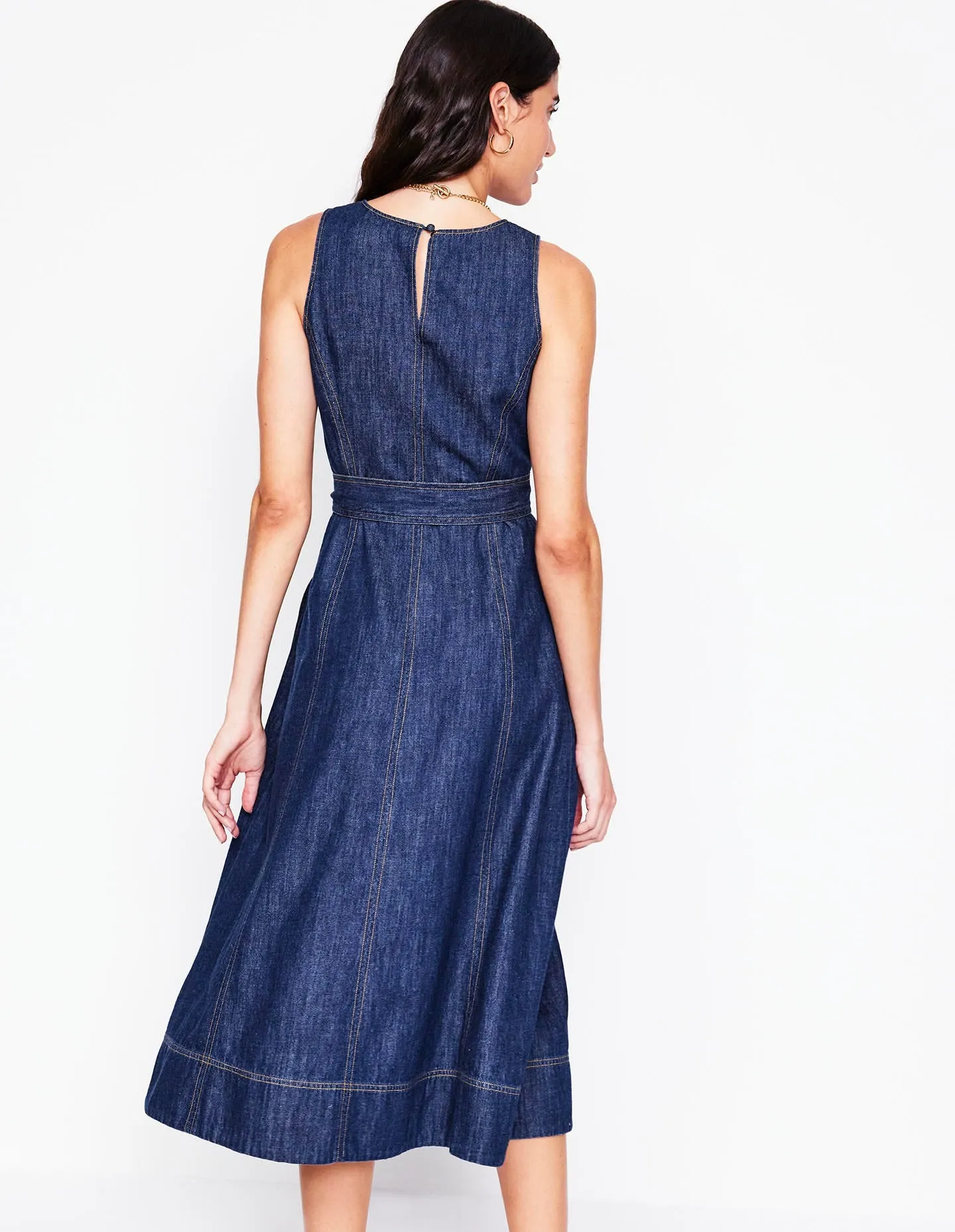 Sleeveless Denim Dress-Dark Vintage Denim
