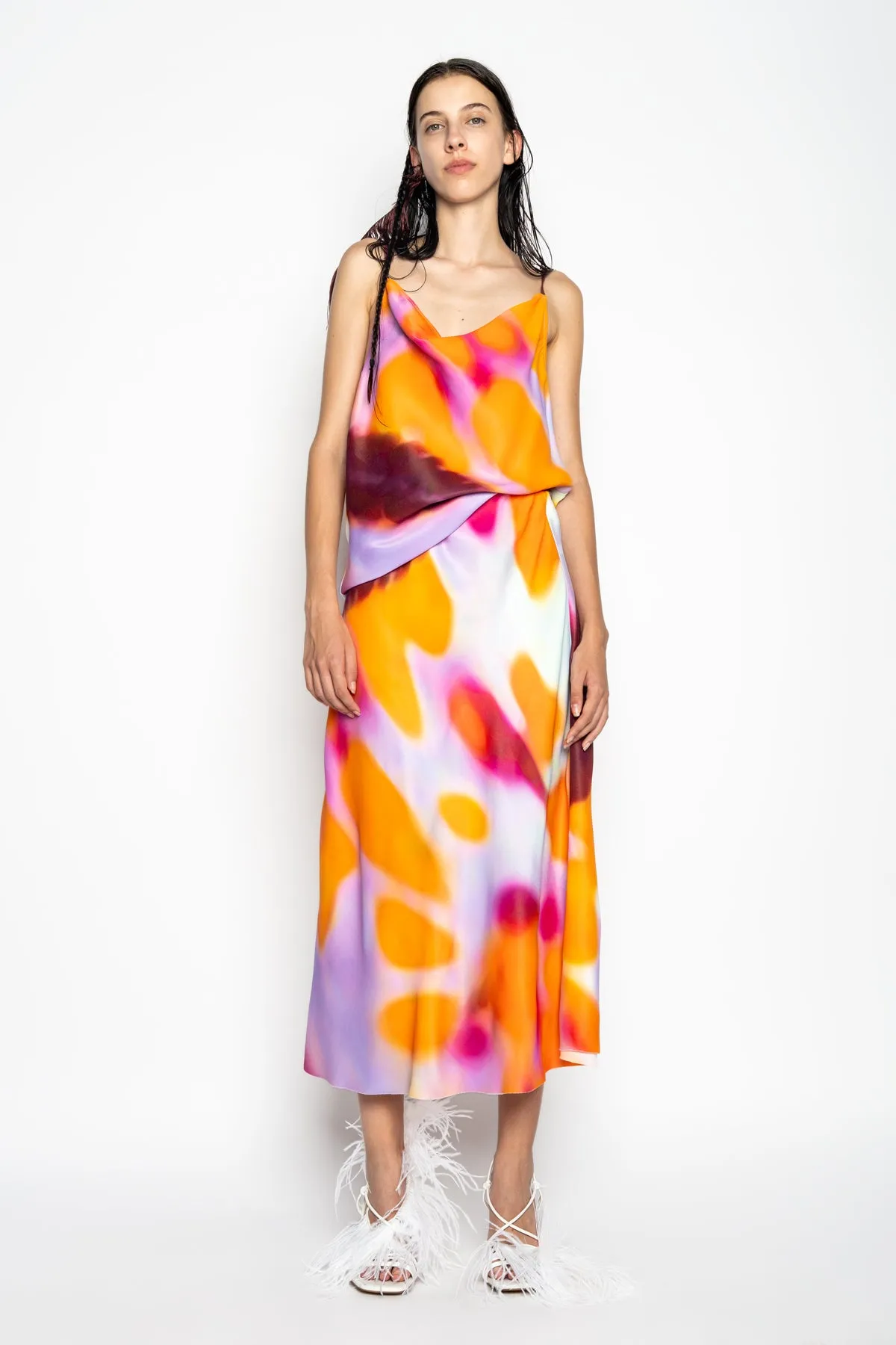 SLIP PRINTED SATIN SPAGHETTI STRAP TOP