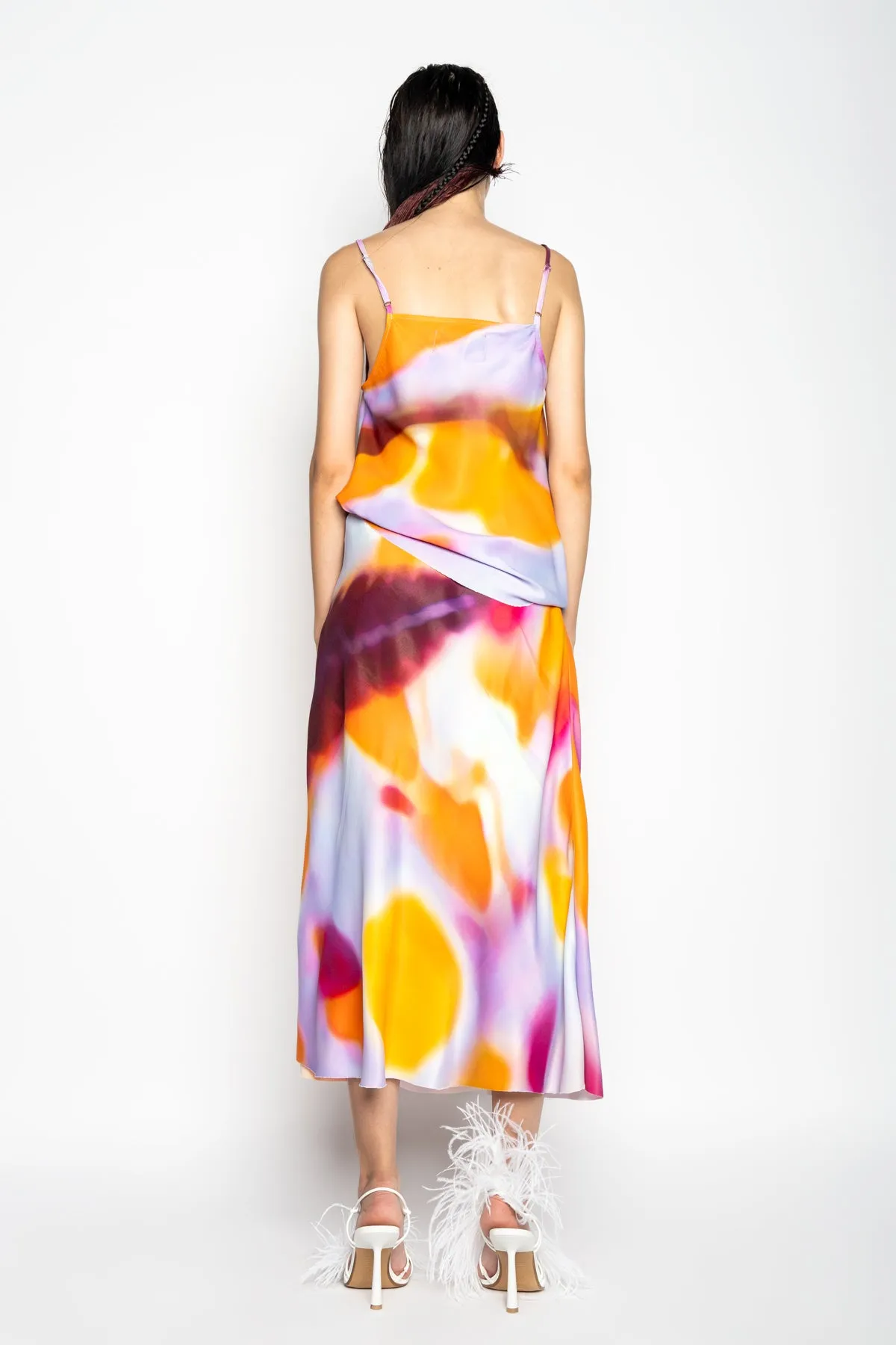 SLIP PRINTED SATIN SPAGHETTI STRAP TOP