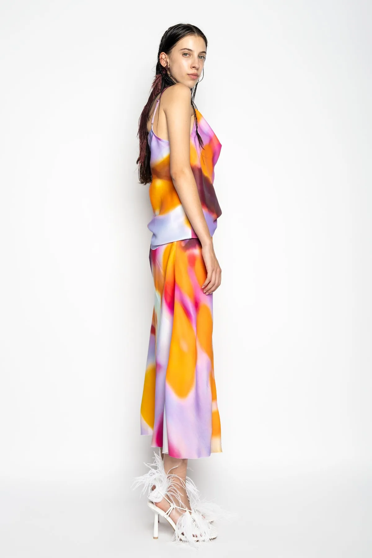 SLIP PRINTED SATIN SPAGHETTI STRAP TOP
