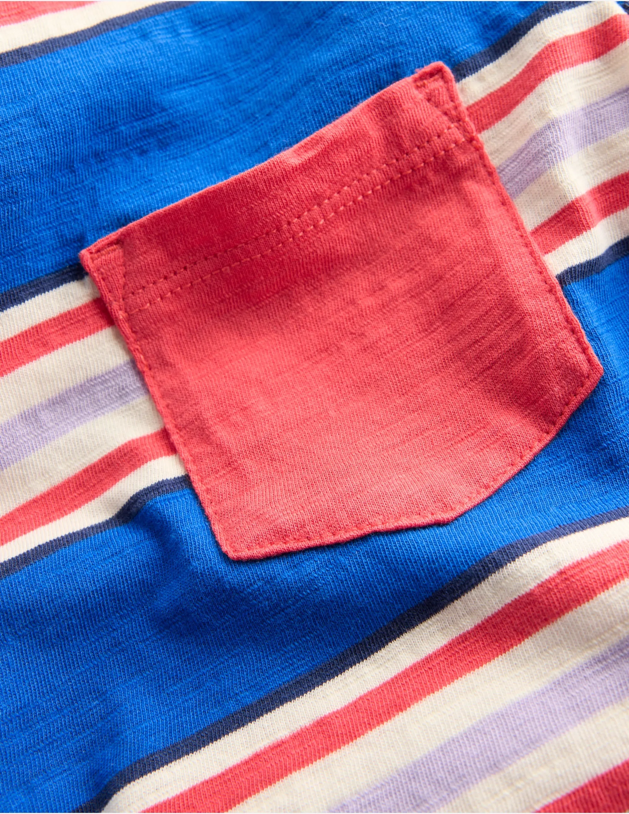 Stripe Pocket T-shirt-Princess Blue and Cayenne