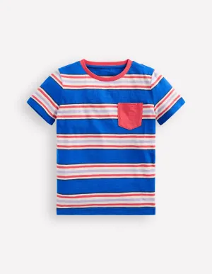 Stripe Pocket T-shirt-Princess Blue and Cayenne