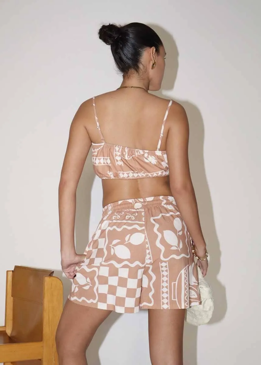 Summer Home Printed Crop Top - Tan
