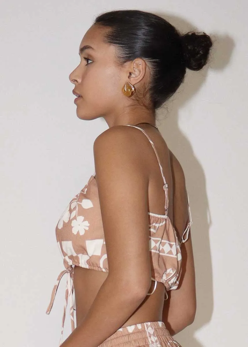 Summer Home Printed Crop Top - Tan