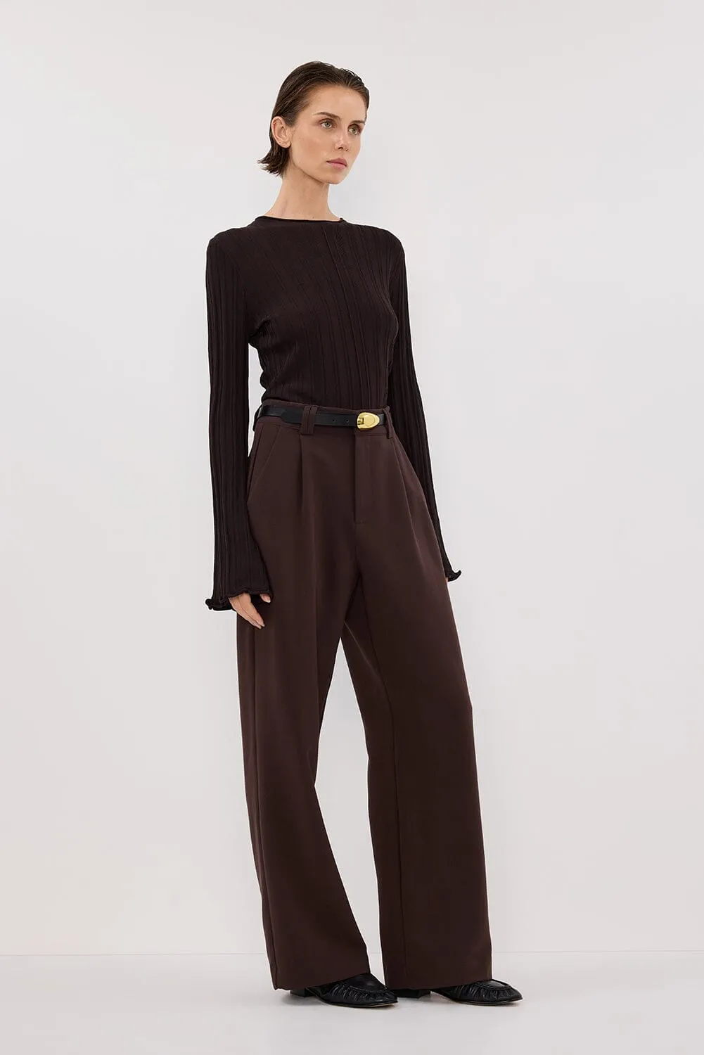 SYLVIA BITTER CHOC CREW KNIT TOP