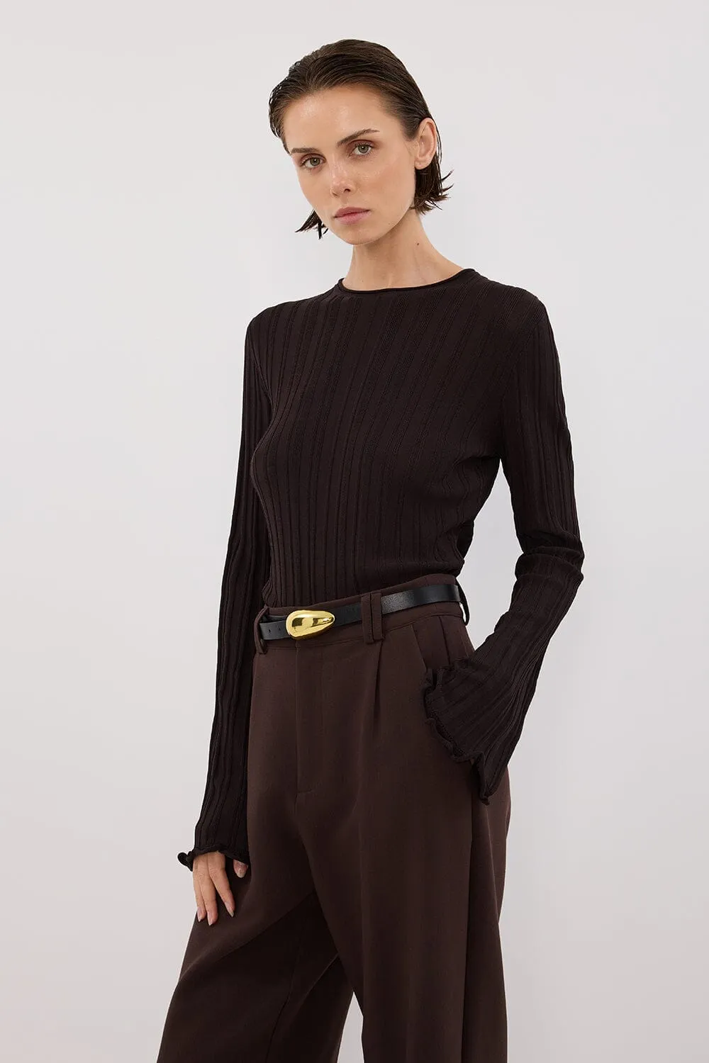 SYLVIA BITTER CHOC CREW KNIT TOP