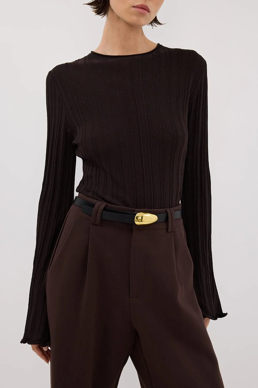 SYLVIA BITTER CHOC CREW KNIT TOP