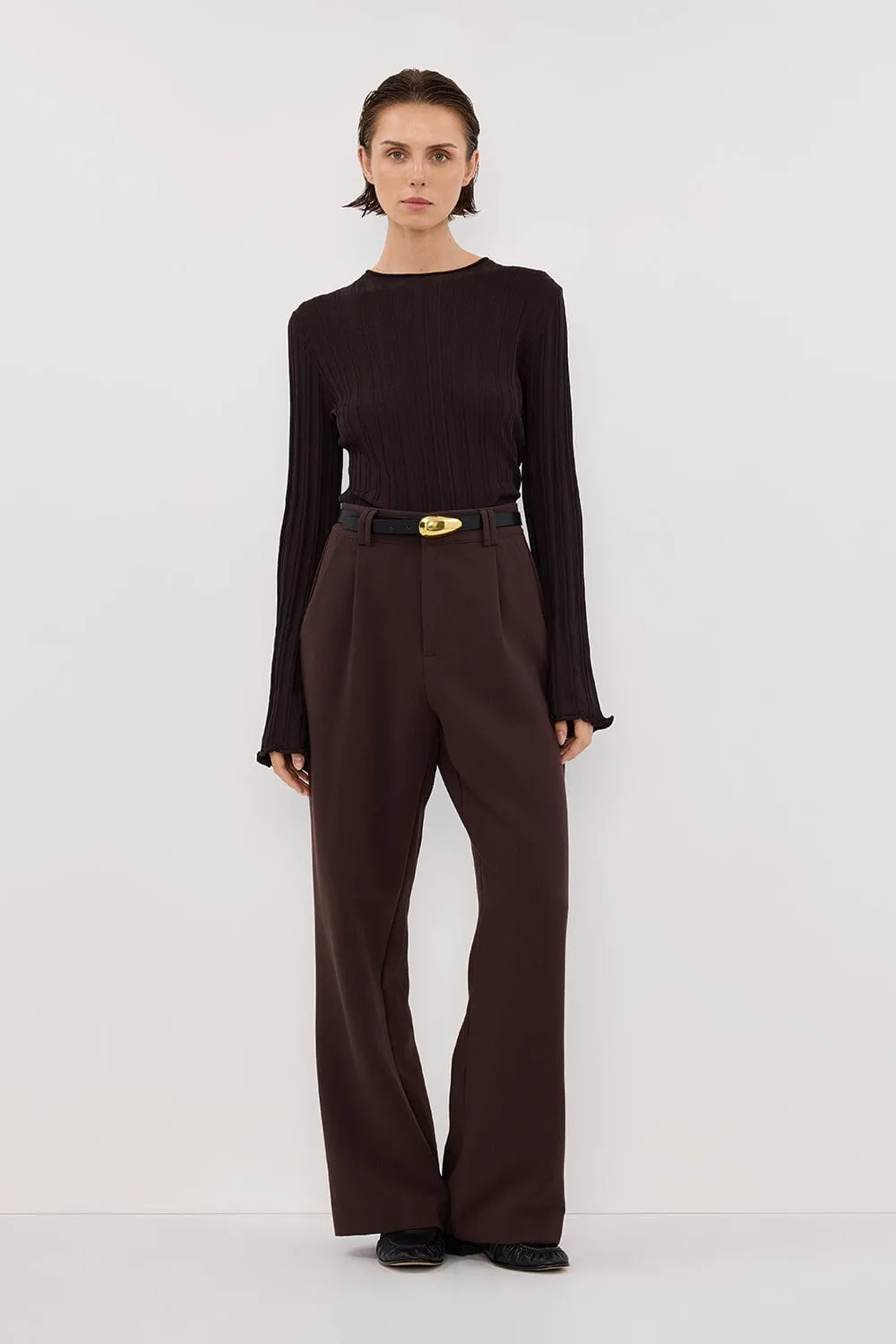 SYLVIA BITTER CHOC CREW KNIT TOP