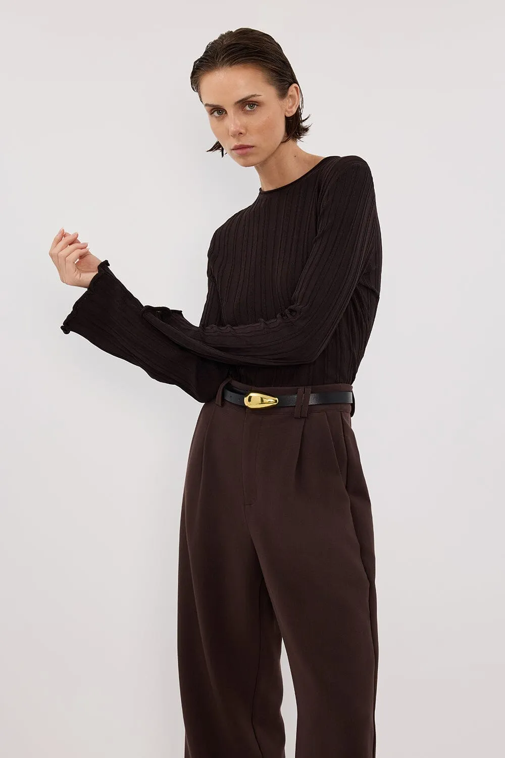 SYLVIA BITTER CHOC CREW KNIT TOP