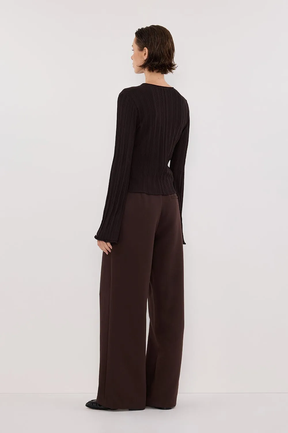 SYLVIA BITTER CHOC CREW KNIT TOP