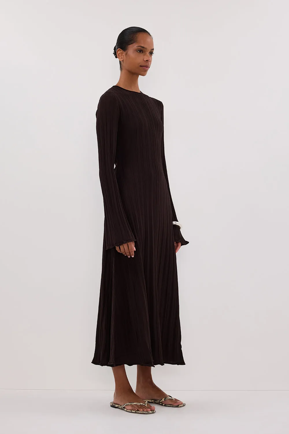 SYLVIA BITTER CHOC KNIT MIDI DRESS