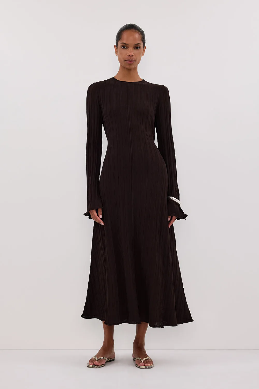 SYLVIA BITTER CHOC KNIT MIDI DRESS
