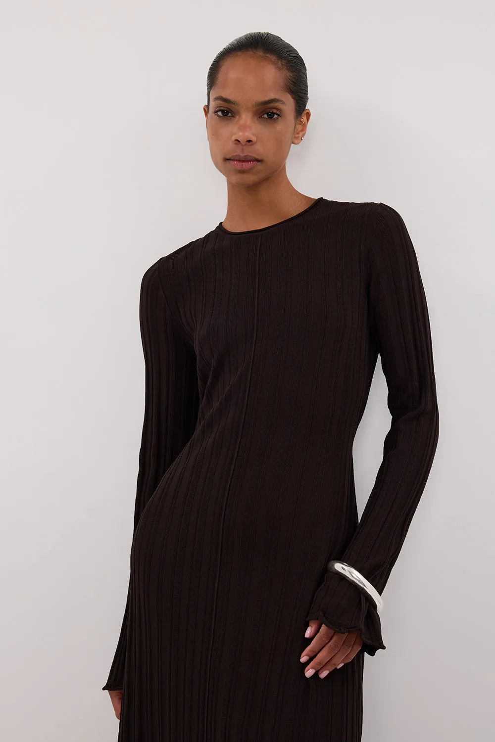 SYLVIA BITTER CHOC KNIT MIDI DRESS