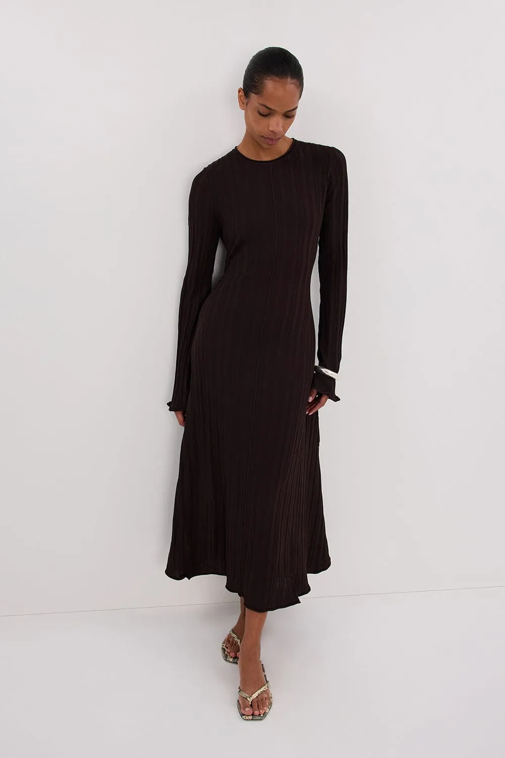 SYLVIA BITTER CHOC KNIT MIDI DRESS