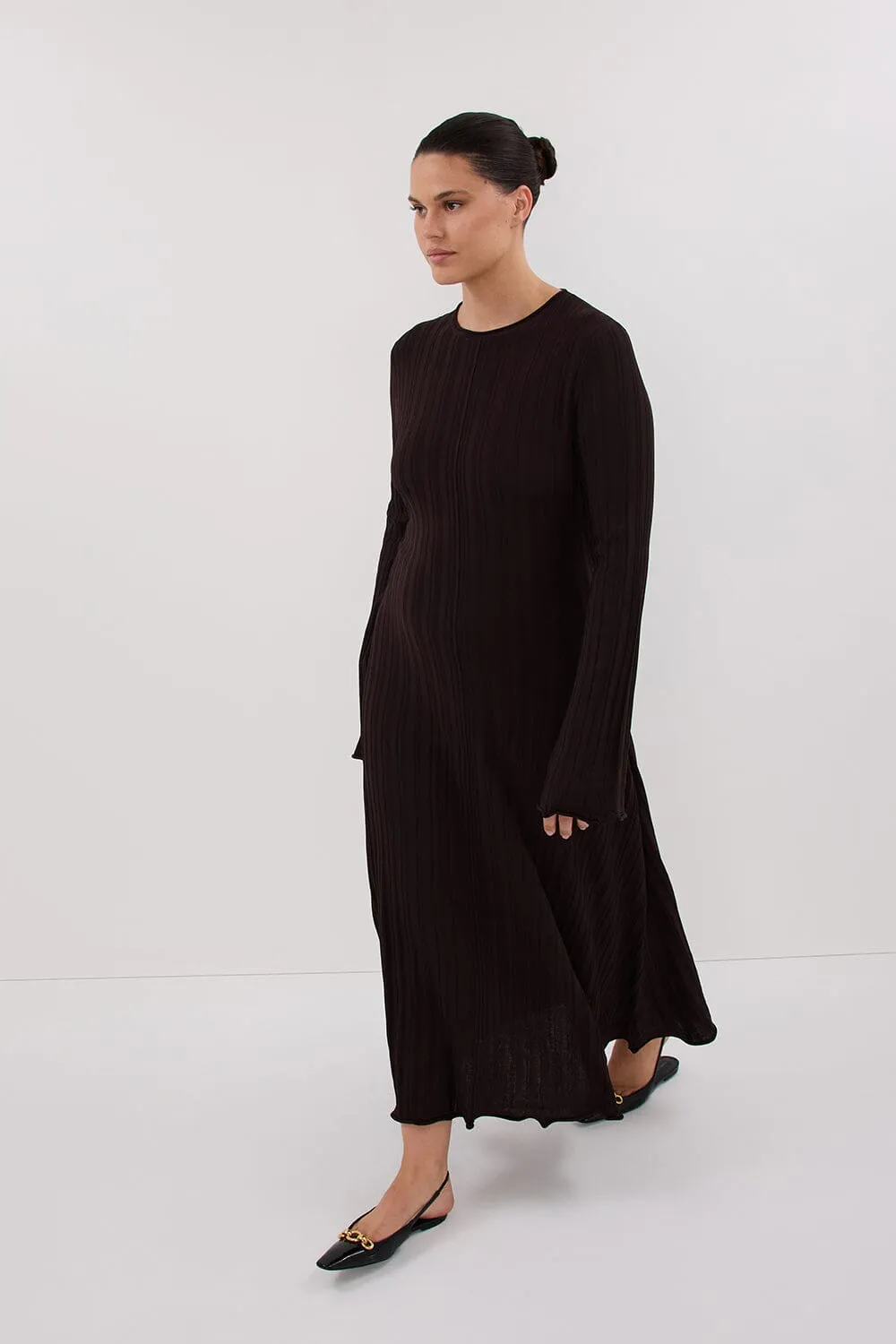 SYLVIA BITTER CHOC KNIT MIDI DRESS