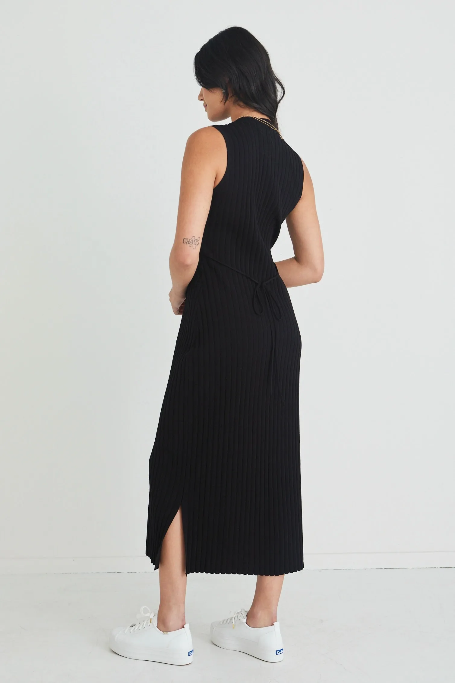 Theory Black Rib Knit Tank Midi Dress