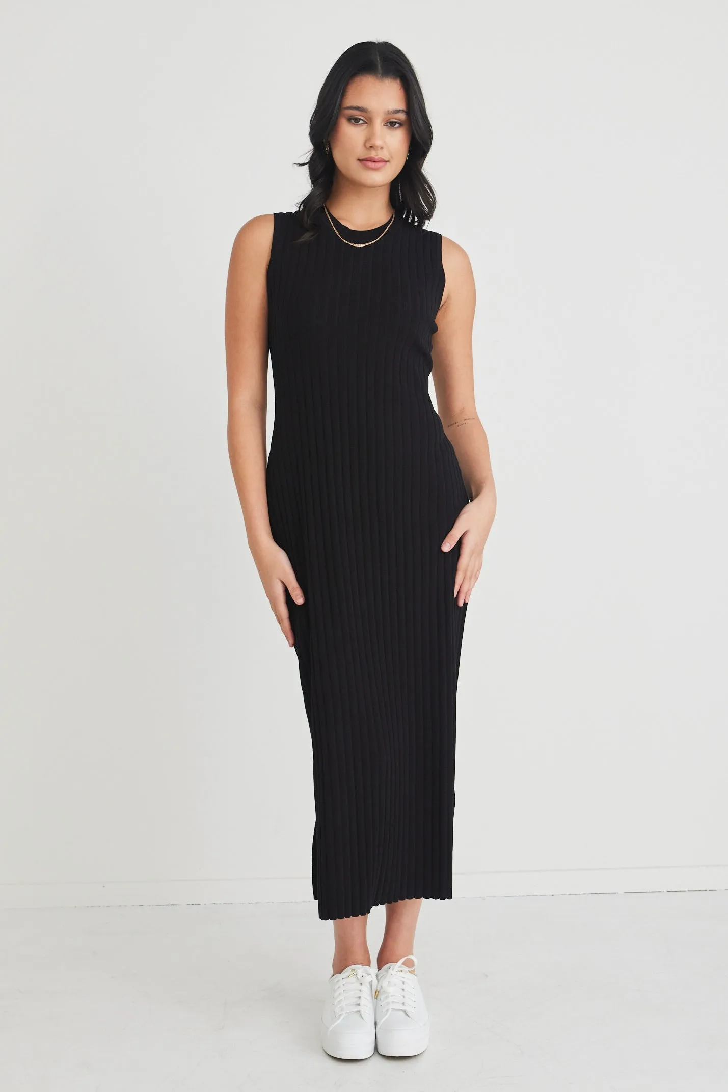 Theory Black Rib Knit Tank Midi Dress