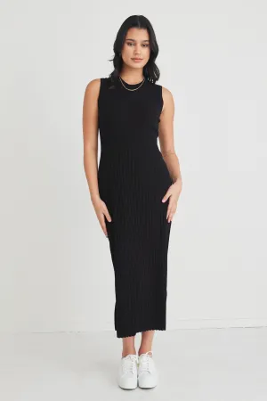 Theory Black Rib Knit Tank Midi Dress