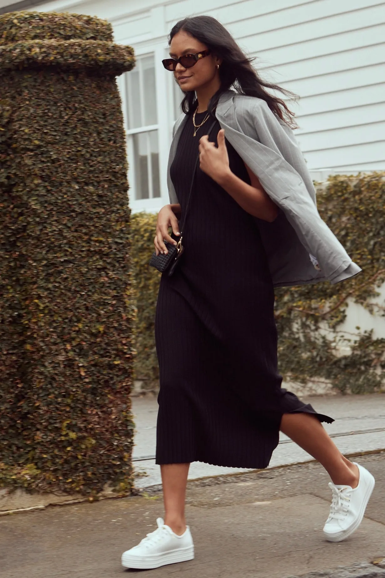 Theory Black Rib Knit Tank Midi Dress