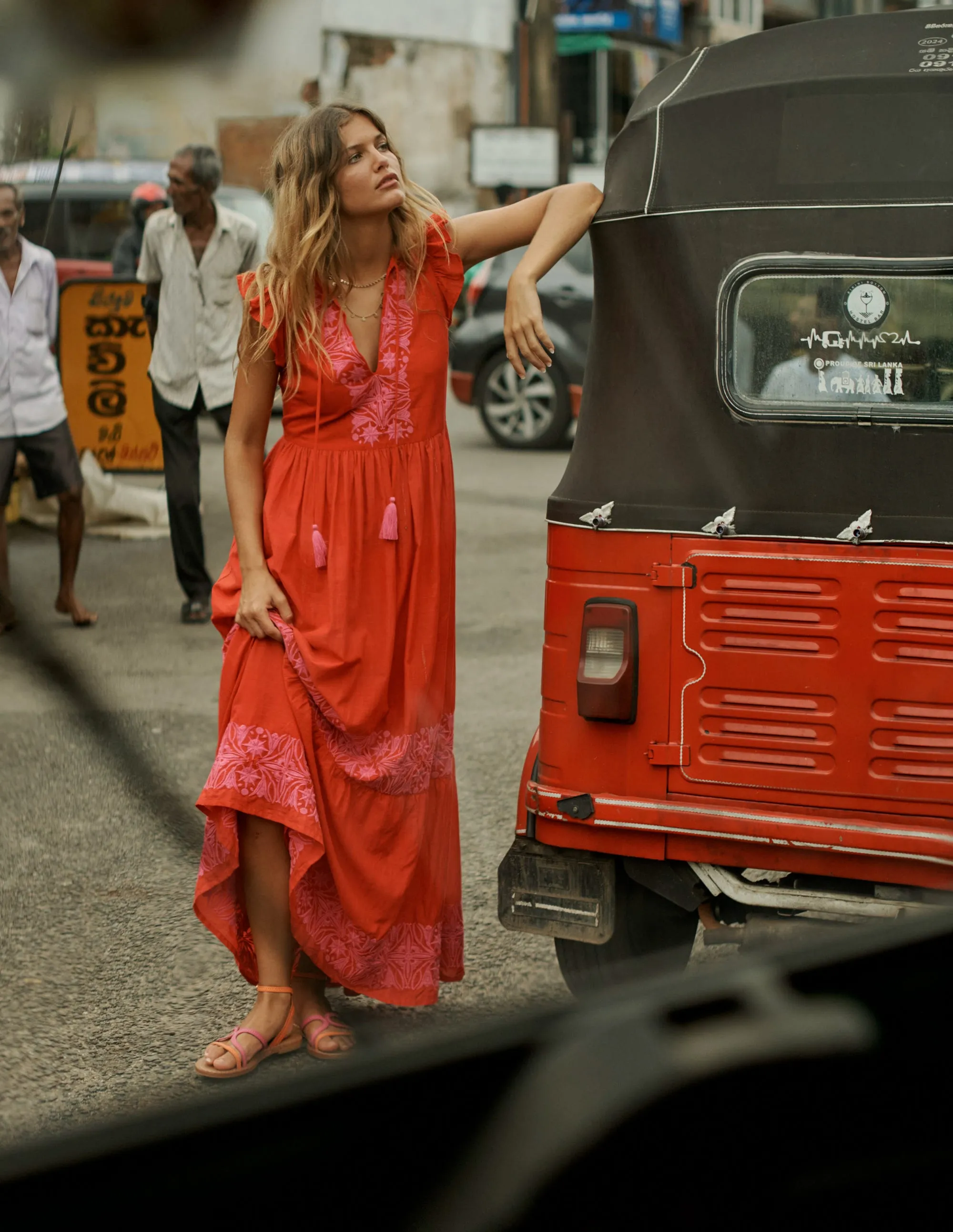 Tie Neck Tier Dress-Poppy Red