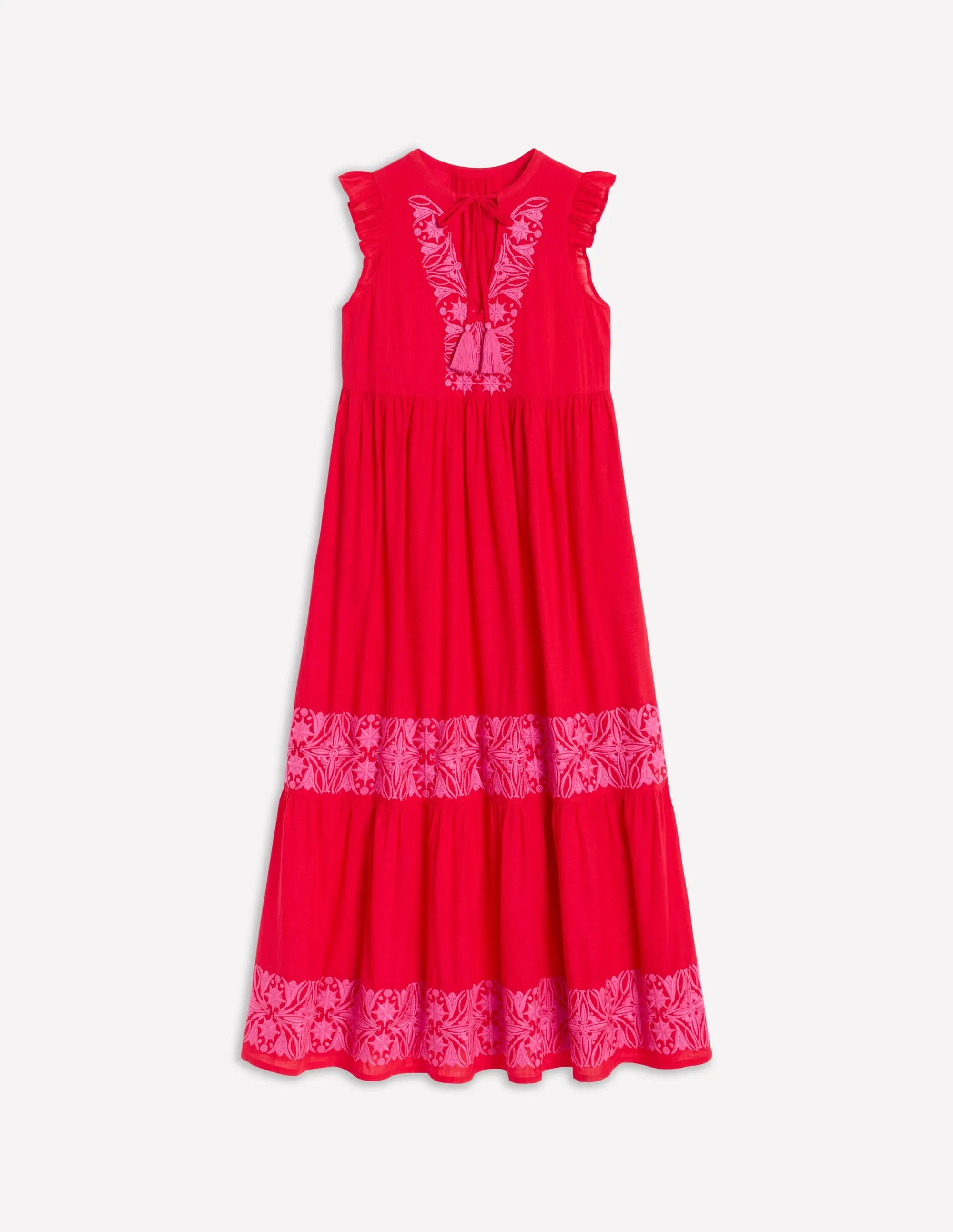 Tie Neck Tier Dress-Poppy Red