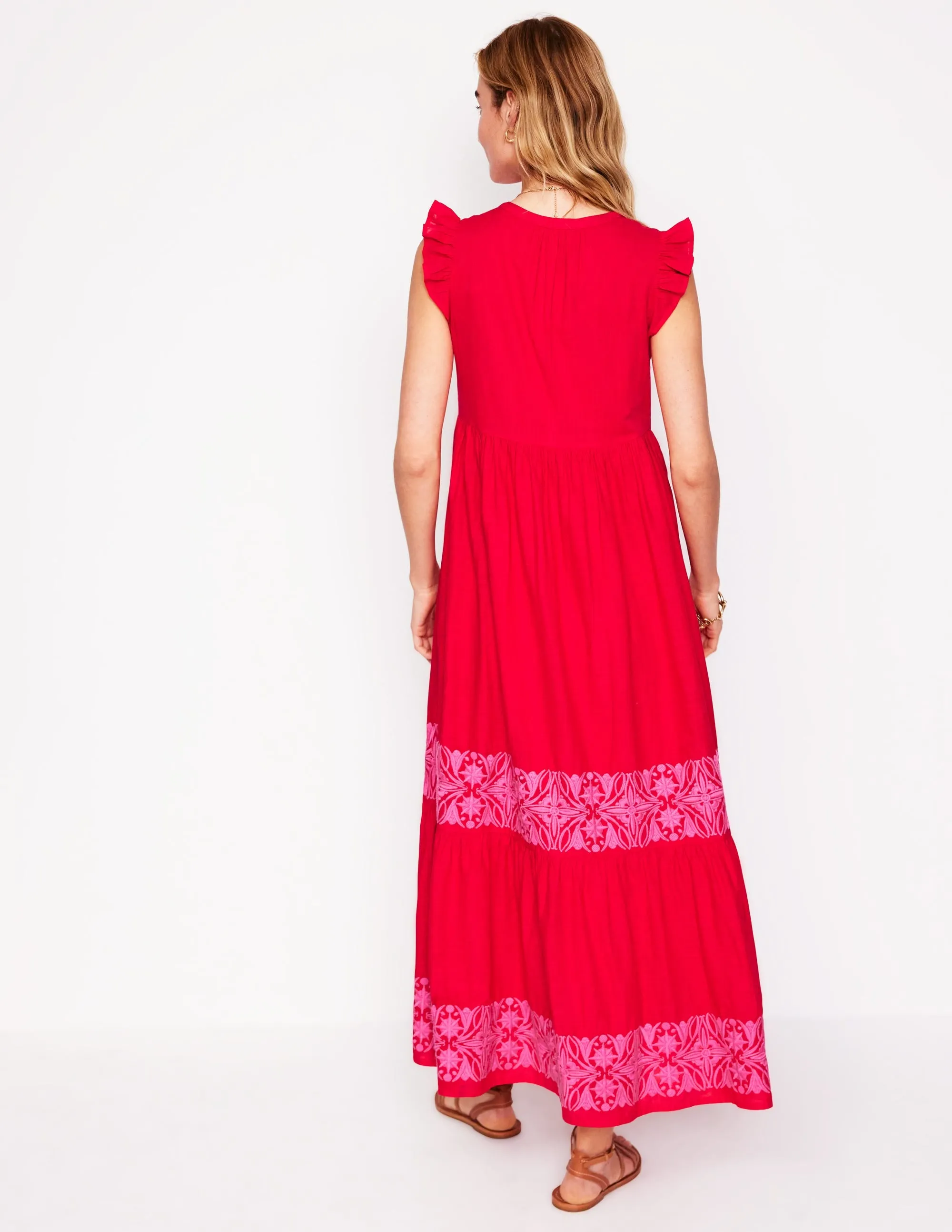 Tie Neck Tier Dress-Poppy Red