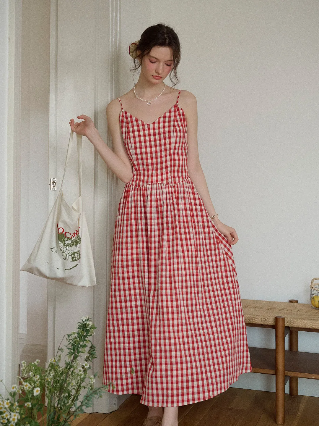 Tinsley Suspender Plaid Dress- Blue