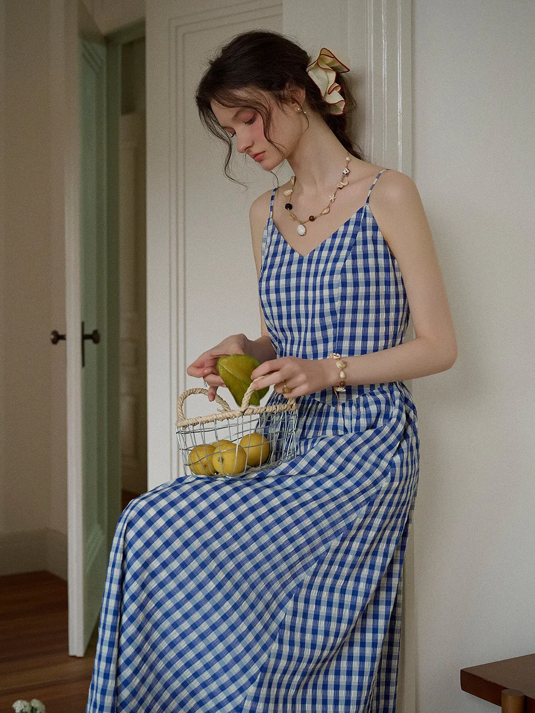 Tinsley Suspender Plaid Dress- Blue