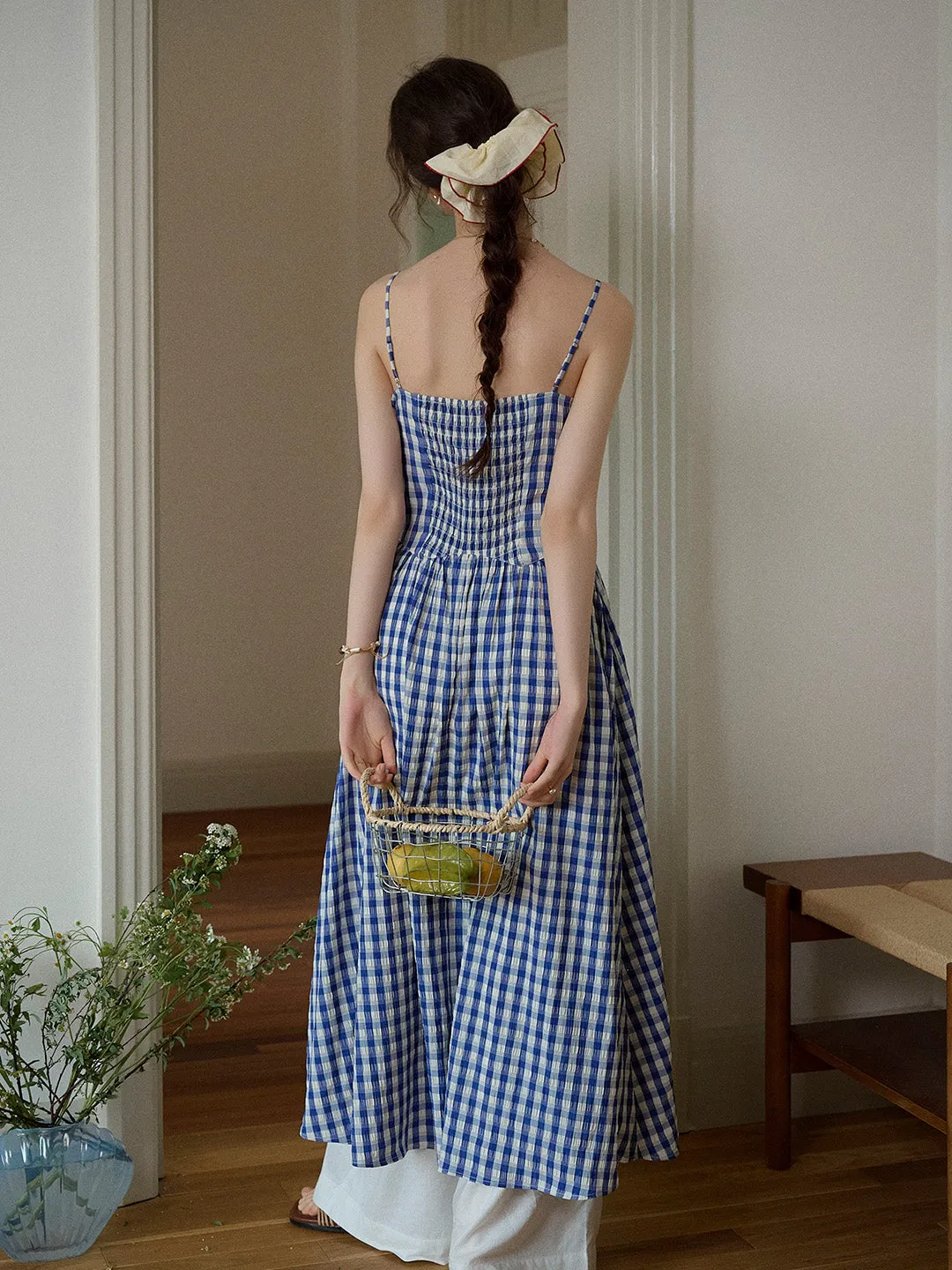 Tinsley Suspender Plaid Dress- Blue
