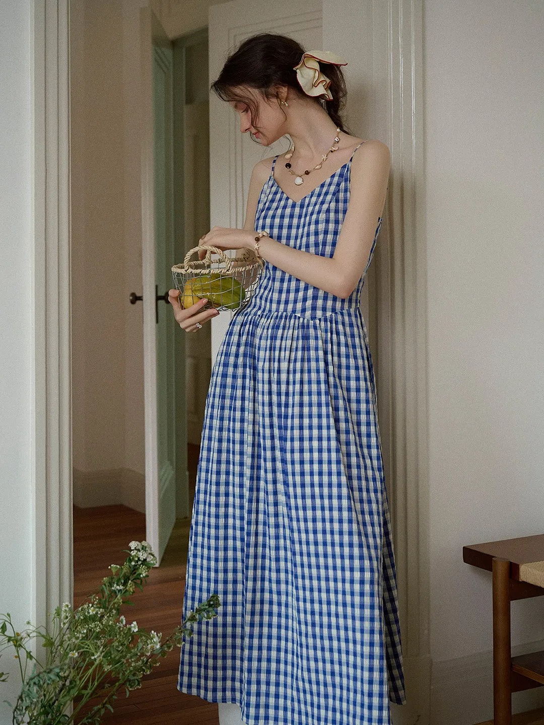 Tinsley Suspender Plaid Dress- Blue