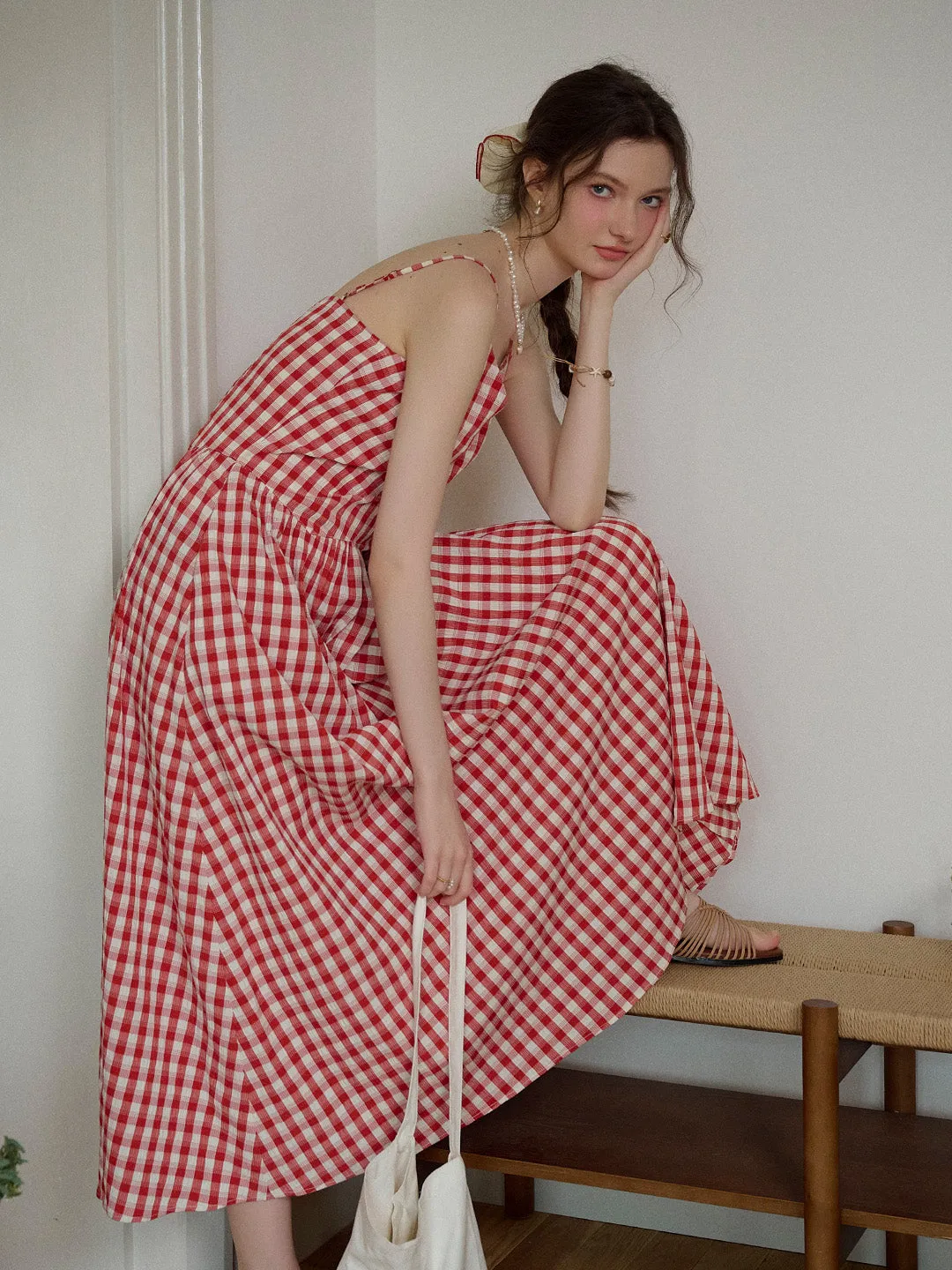 Tinsley Suspender Plaid Dress- Blue