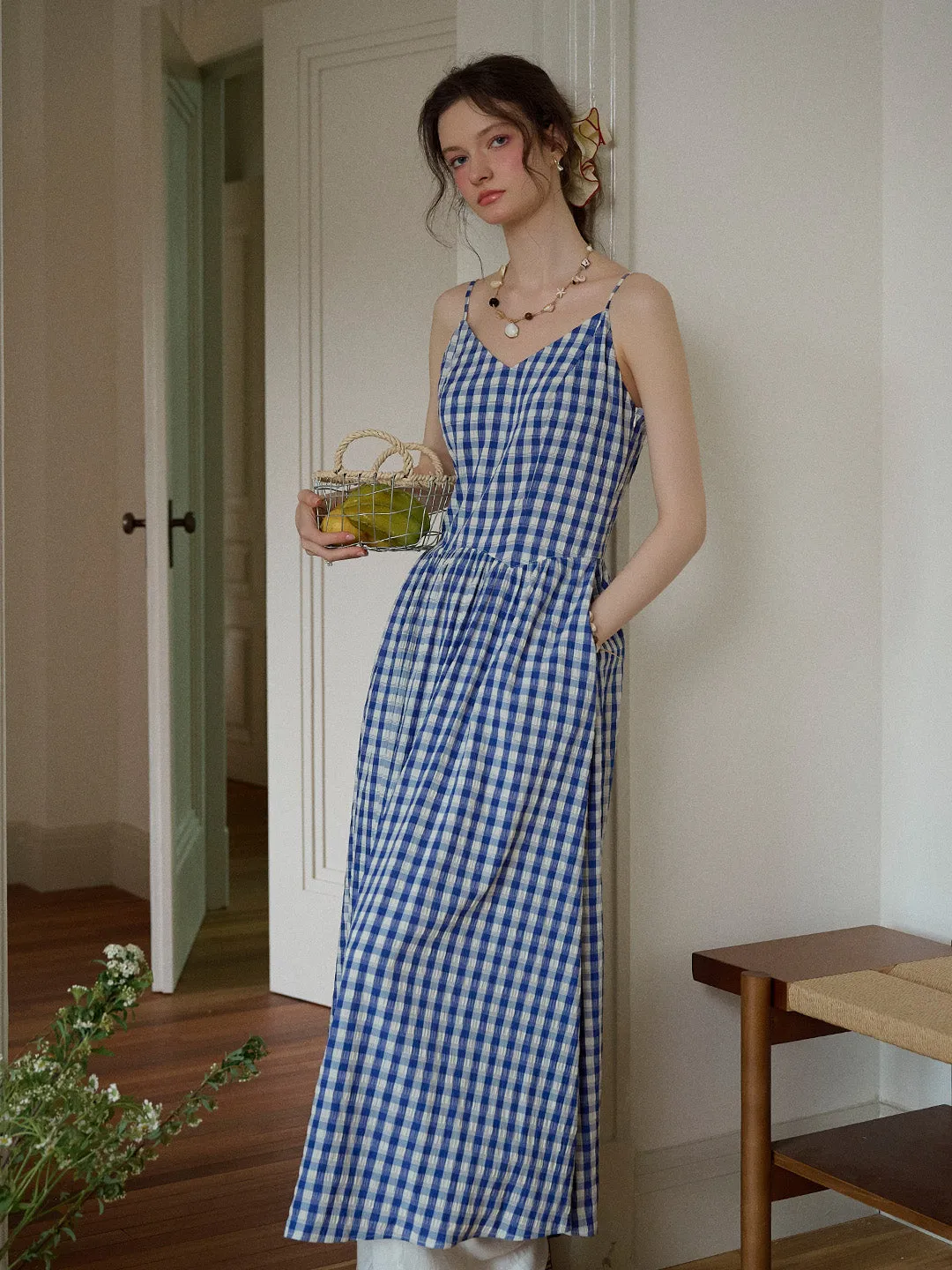 Tinsley Suspender Plaid Dress- Blue