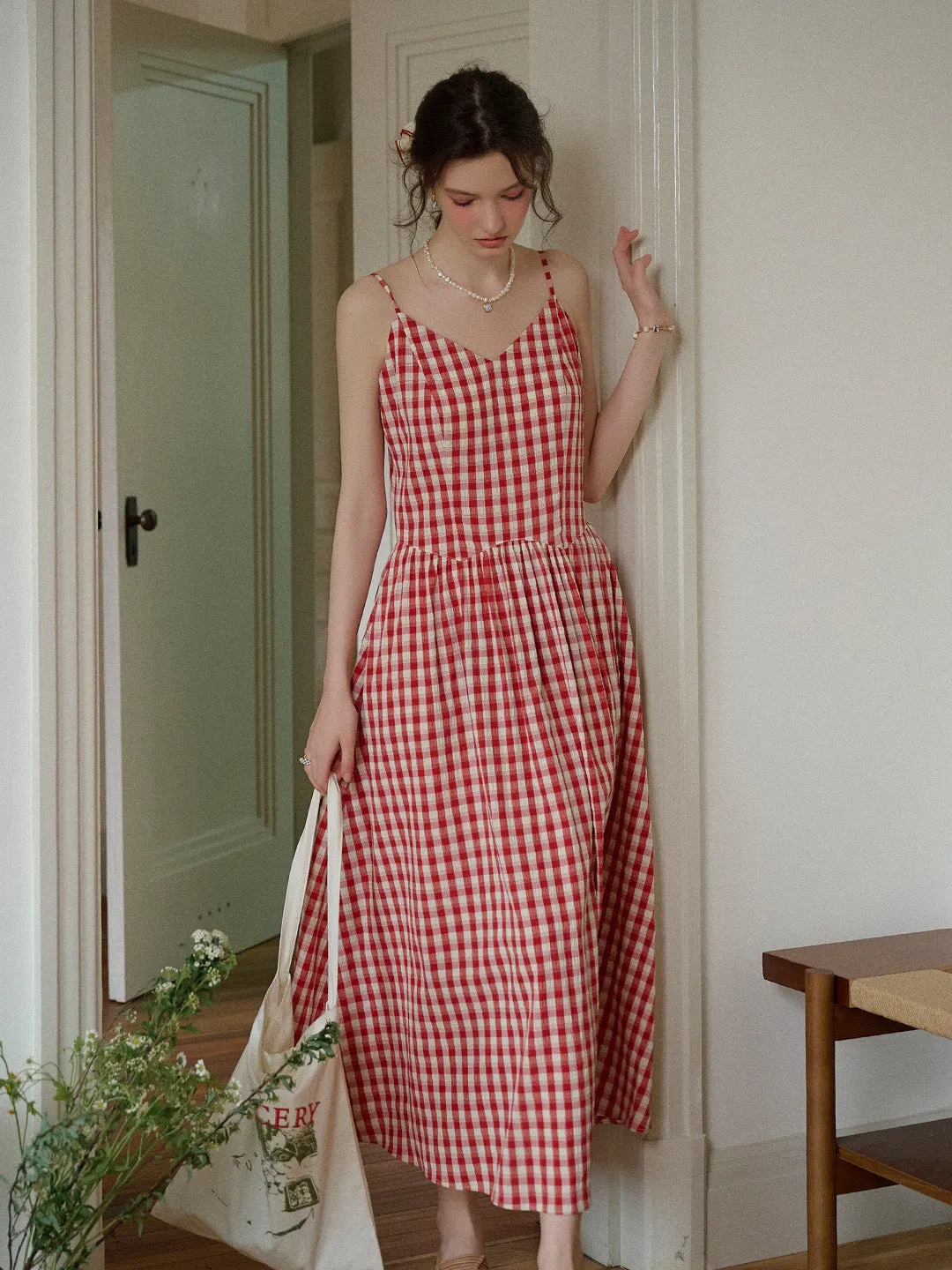 Tinsley Suspender Plaid Dress- Blue