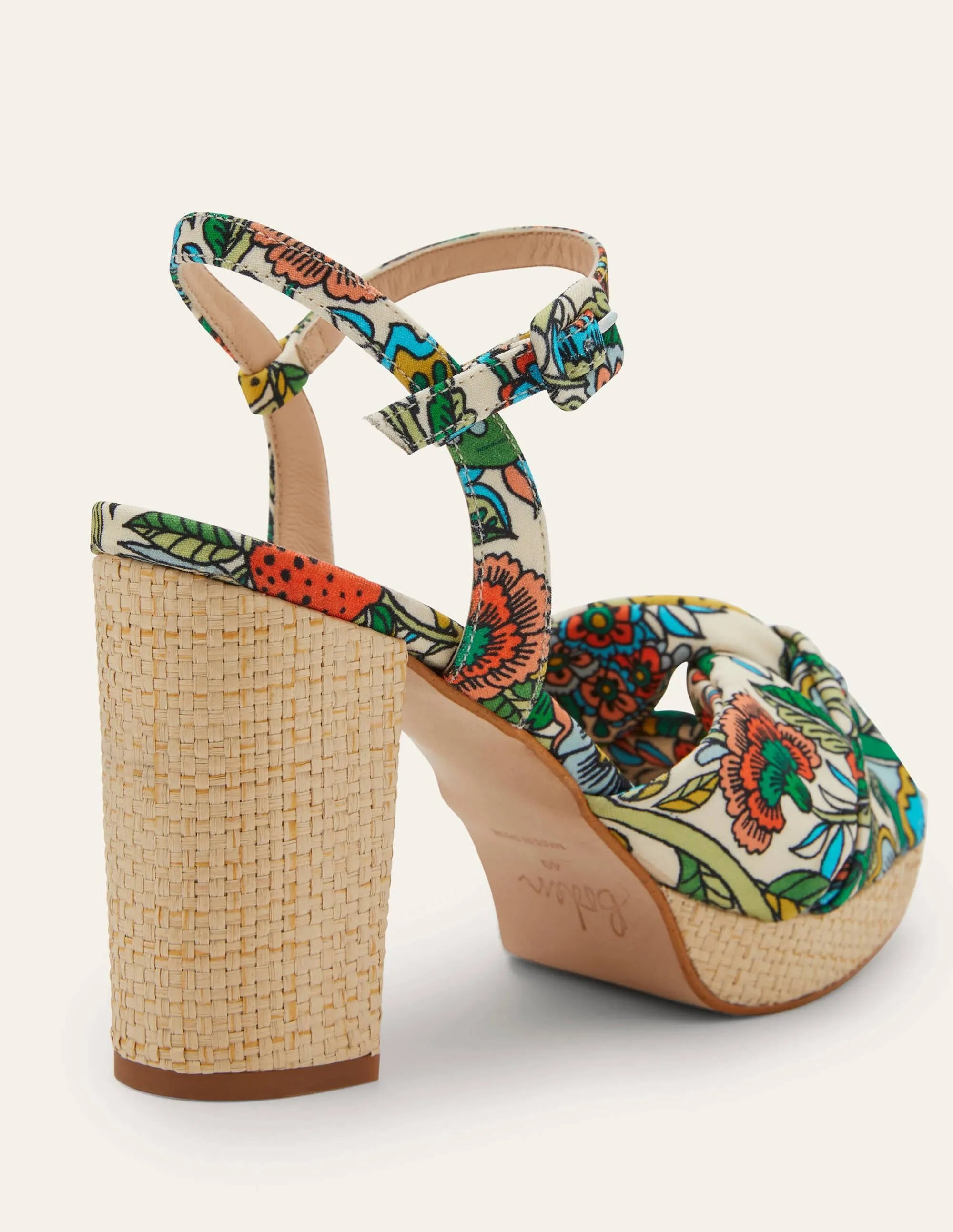 Twist-Front Heeled Platforms-Ivory. Tropic Meadow