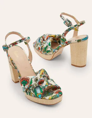 Twist-Front Heeled Platforms-Ivory. Tropic Meadow