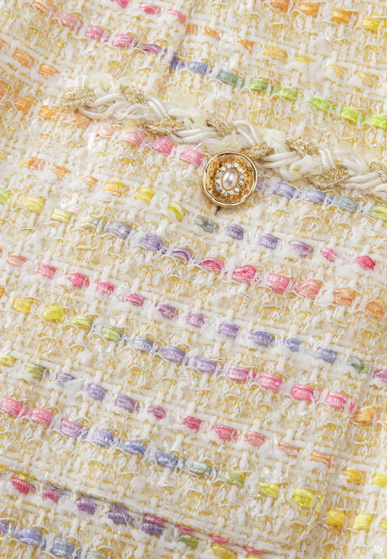 V-neck Braided-trim Rainbow Stripped Dress