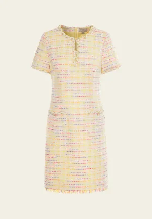 V-neck Braided-trim Rainbow Stripped Dress