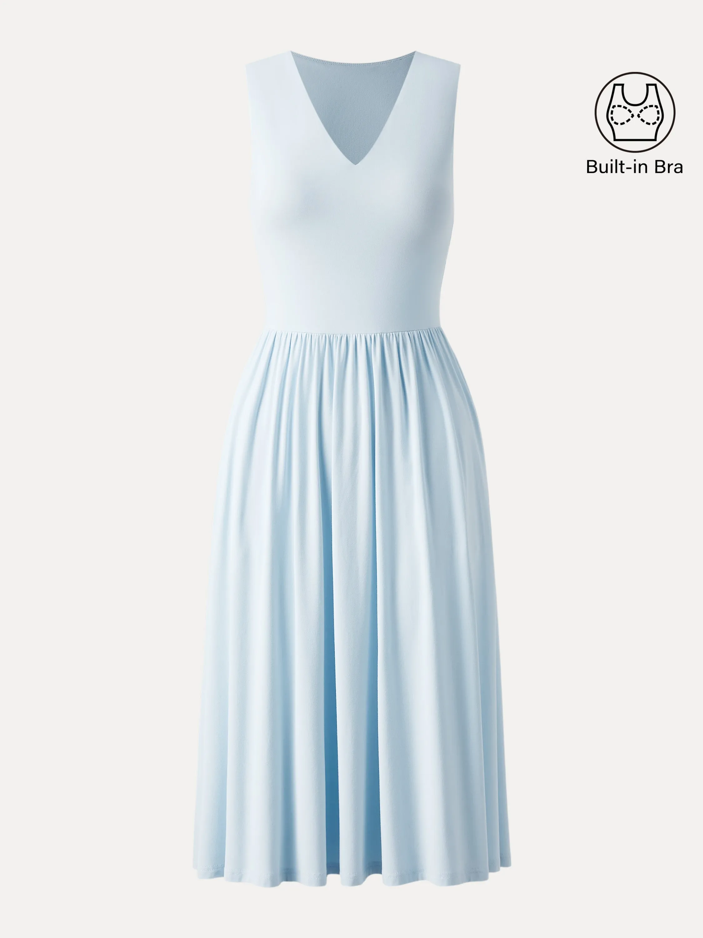 V-neck Fit-and-flare Midi Brami Dress with Pockets